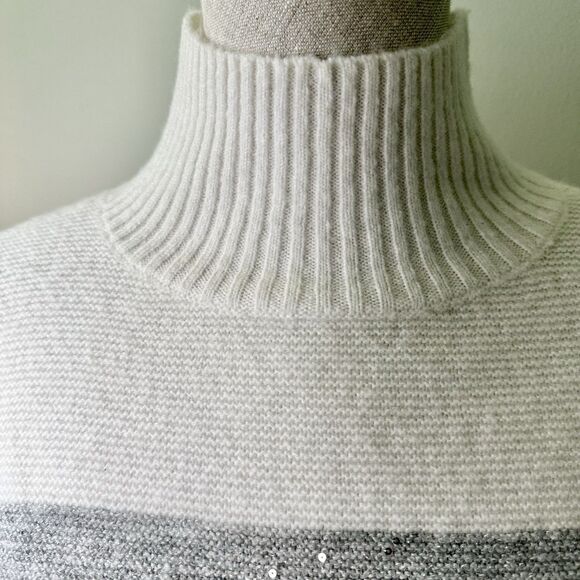 Talbots Women’s Wool Blend Turtleneck Long Sleeve Sweater Sequin Stripe Gray M - Picture 13 of 16